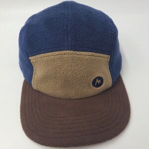 Marmot Hat Strapback 5 Panel Blue Brown Fleece Camp Camper Outdoors Cap Snow Men